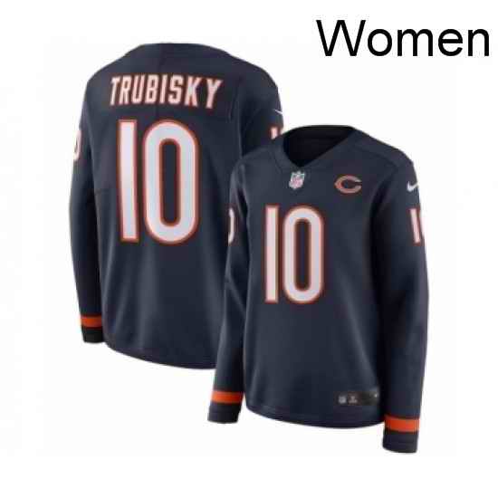 Womens Nike Chicago Bears 10 Mitchell Trubisky Limited Navy Blue Therma Long Sleeve NFL Jersey